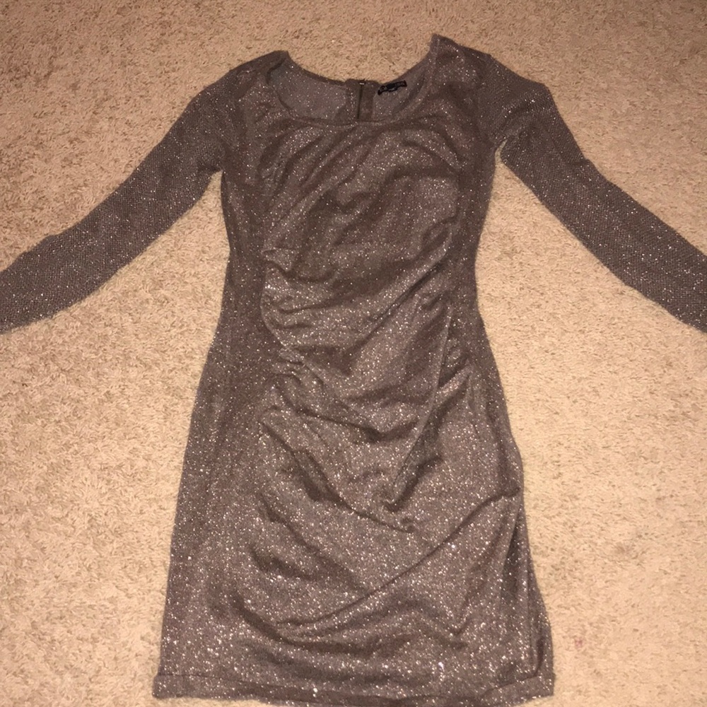 Express brown sparkly stretchy long sleeve dress!